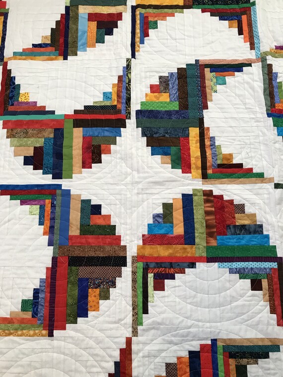 Scrappy Curved Log Cabin Quilt Etsy