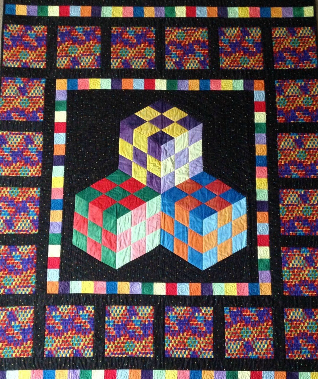 Black and Bright Building Block handmade quilt Etsy