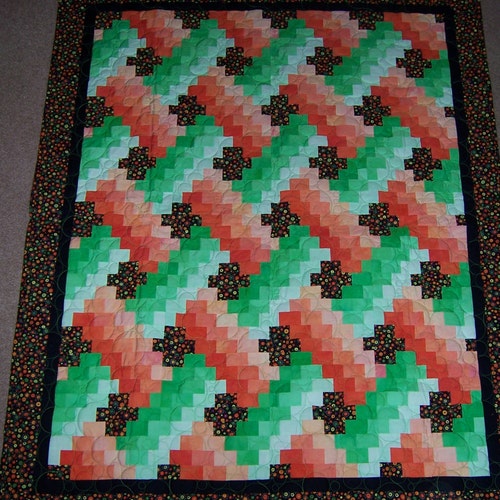 Black and Orange shops and Green baby or infant quilt