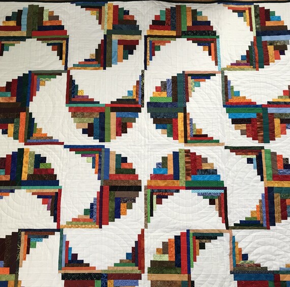 Scrappy Curved Log Cabin Quilt Etsy