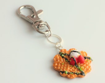 Bag charm, strawberry heart waffle key ring and Fimo ice cream loops