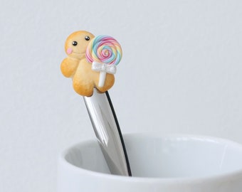 Fimo Rainbow Lollipop Christmas Gingerbread Man Spoon