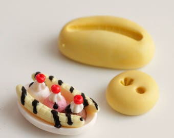 Banana Split silicone mold for fimo, resin, airclay, miniature. Pack of 2