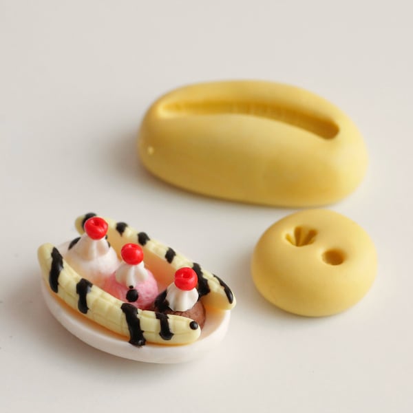 Moule silicone Banana Split pour fimo, résine, airclay, miniature. Lot de 2