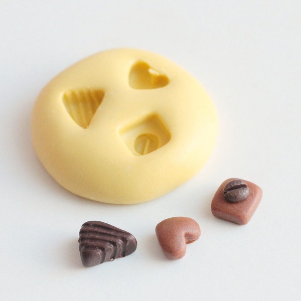 Moule silicone Chocolats miniatures Série 2 Saint valentin, Noël, Pâques pour Fimo, résine, airclay