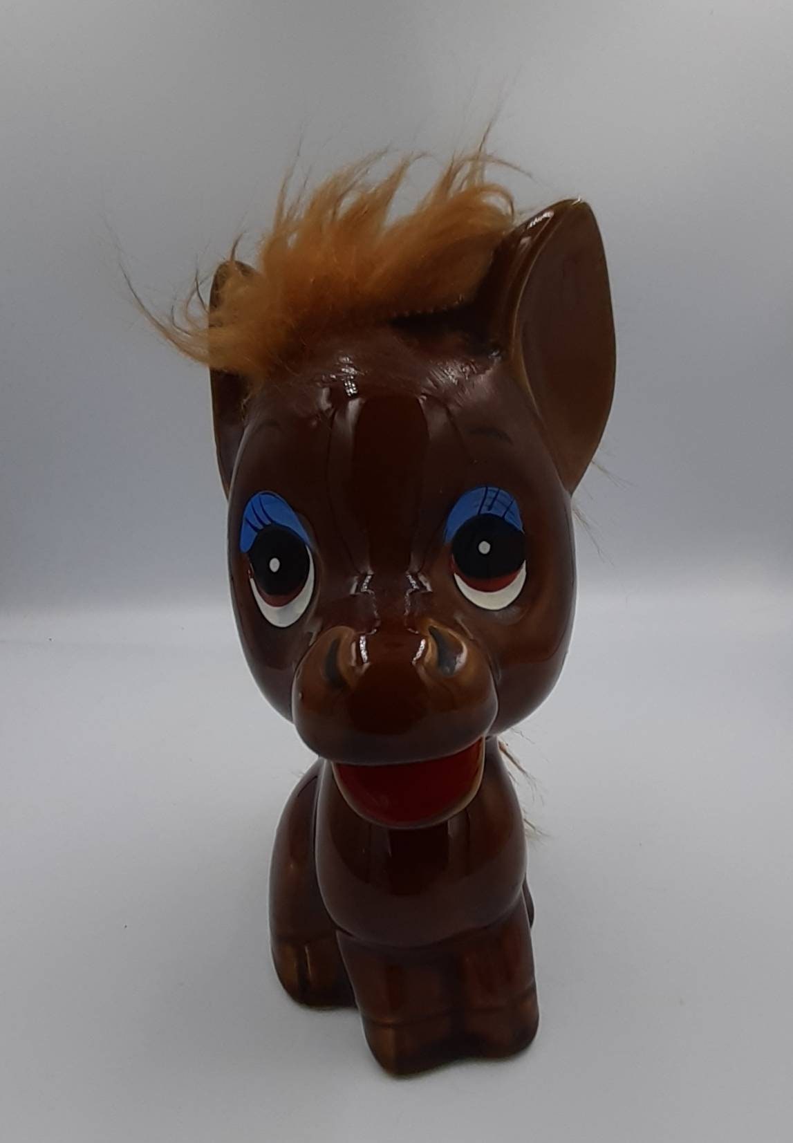 Tirelire Poney Vintage en Porcelaine Marron