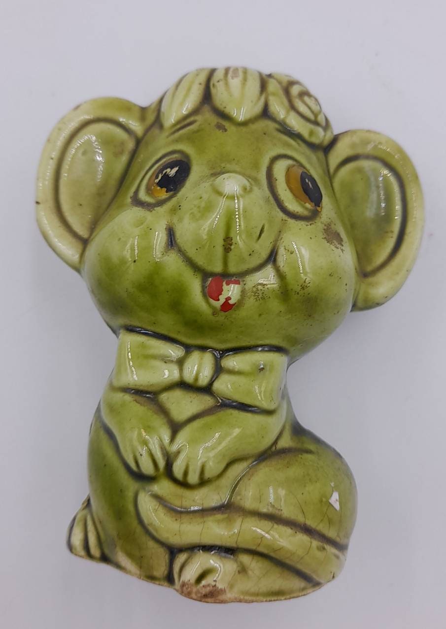 Petite Tirelire en Porcelaine Souris Verte Vintage