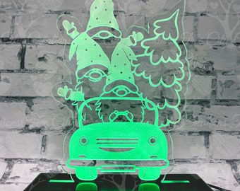 Car of Christmas Gnomes Edge Lit Sign, LED Lamp, LED Acrylic Sign