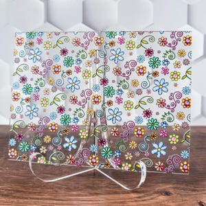 Doodle Flower UV Printed Acrylic Sheet | Patterned Acrylic for Laser Cutting, Jewelry Making, DIY Crafts | 1/8&quot; Thick | Glitter, Holographic
