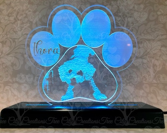 Photo Paw Print LED Lamp, Pet Photo LED Acrylic Sign, Pet Memorial