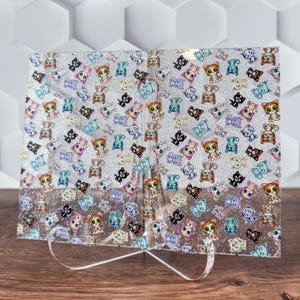 Doodle Cat UV Printed Acrylic Sheets | Patterned Acrylic for Laser Cutting, Jewelry Making, DIY Crafts | 1/8&quot; Thick | Glitter, Holographic