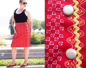 Vintage Red with Yellow Ric-Rac Skirt, approximate size 12