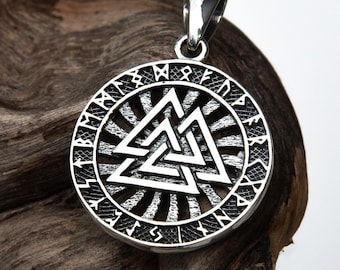 One-sided Silver 925 Valknut Pendant - A Norse Symbol of Power. Make a Statement with Silver Valknut Pendant - Viking Amulet