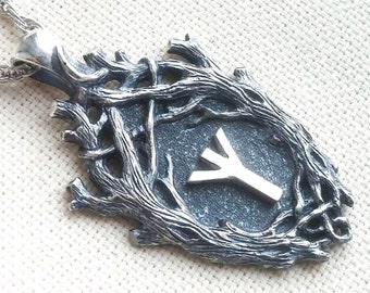Sterling Silver 925 Algiz Rune Pendant: Connect with Viking Wisdom and Protection.