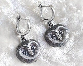 Intricate Owl Beauty: Sterling Silver Earrings with Secure Silver-Plated Latch Backs. Comfortable for All-Day Wear. Owl-Inspired Delight!