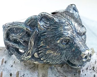 Silver 925 Bear Ring for Warriors at Heart. Bear Totem: A Unique Silver Bear Ring. Bear's Strength in Silver. Unique Ring. Bear Totem Magic