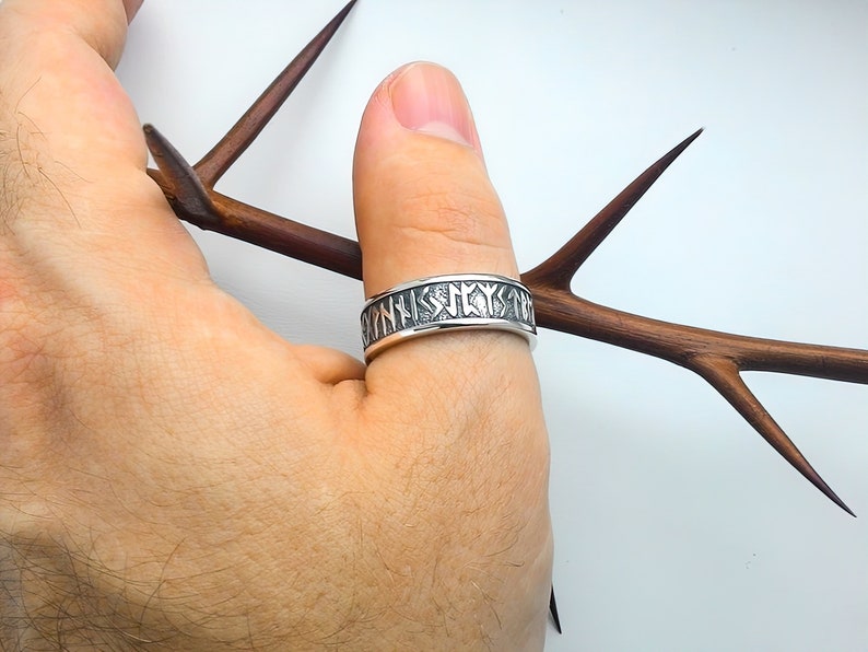 Big Viking Rune Ring.Runes.Futhark.Viking runes.Rune ring.Elder futhark.Asatru.Nordic.Runes and meanings.Rune ring.Vikings.Rune jewelry. image 2