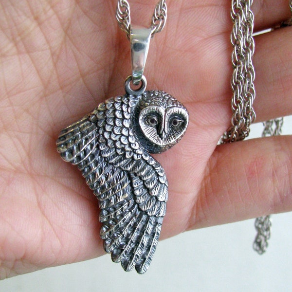 Silver Owl Pendant - Elegant Sterling Silver Owl Necklace - Timeless Bird Pendant for a Classic Look.