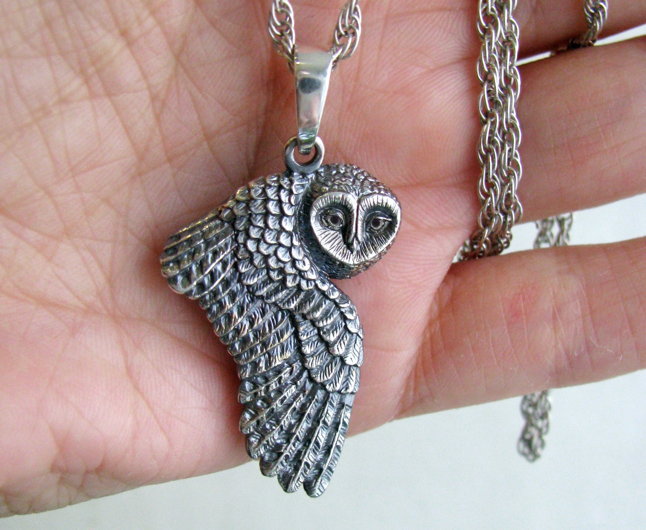 bird Owl Tree and Crescent Moon Sterling Silver necklace birthstone crystal 