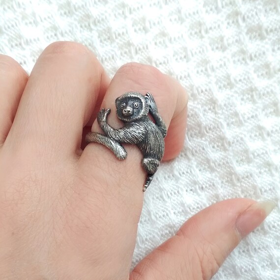 Anillo de mono de plata 925 s mbolo de la curiosidad de los monos