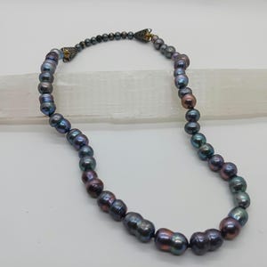 Baroque Peacock Freshwater Pearls Necklace; Freshwater Peanut Pearls in Shades of Deep Purple and Blue
