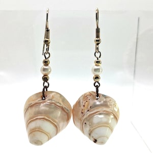 Vintage Natural Cone Shell Earrings- Boho Coastal Beach Resort Statement Jewelry