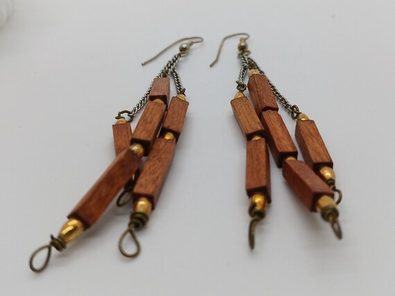 Wood & chain vintage earrings, mid century modern… - image 5