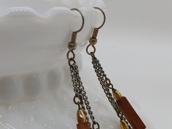 Wood & chain vintage earrings, mid century modern… - image 7