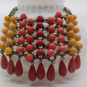 Vintage Bib Necklace with Plastic Bead Fringe - Statement Piece for Retro and Boho Fashion