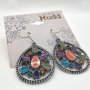 Vintage Y2K Mudd Bohi Earrings- Colorful Teardrop Statement Jewelry