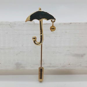 Whimsical Umbrella Stick Pin Brooch with Dangling Rain Charm; Unique Weather-Inspired Jewelry; Fun Quirky Vintage Fashion Accessory