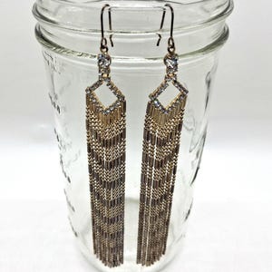 Vintage Extra Long Art Deco Revival Earrings- 1920s Inspired Fringe Statement Jewelry