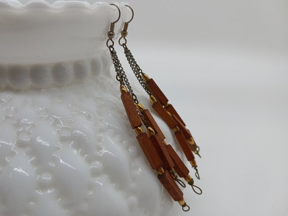 Wood & chain vintage earrings, mid century modern… - image 3