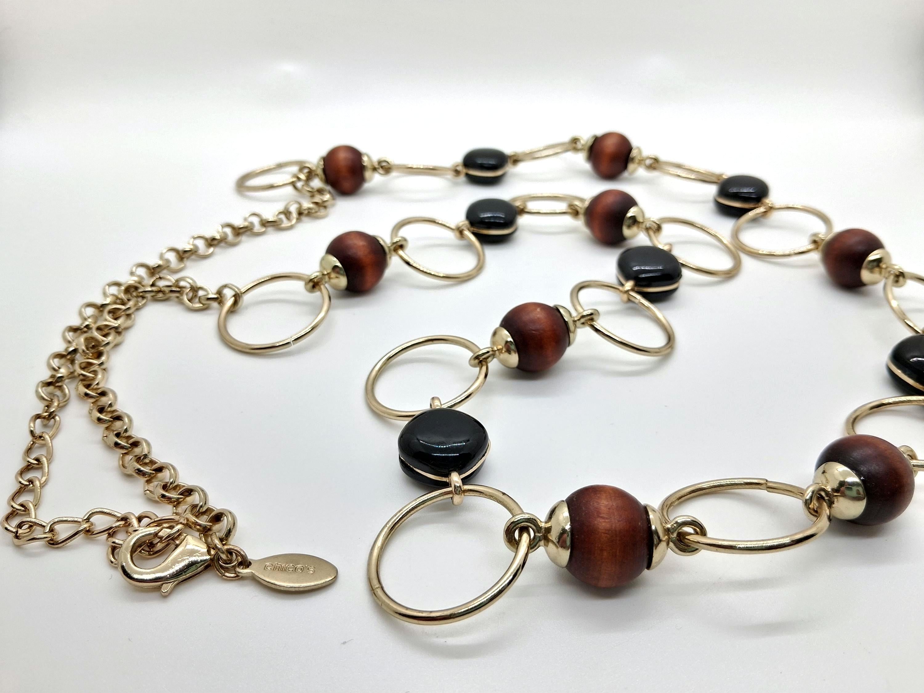 Chicos‎ Metal Yellow Lucite Bronze Medallion Chain Adjustable Belt Necklace 34\