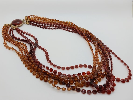 2 toned brown plastic disc bead string necklace, … - image 1