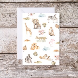 Mama und Baby Tiere Muttertagskarte, Muttertagskarte, Aquarellkarte, Zootiere, Safaritiere, druckbare Muttertagskarte