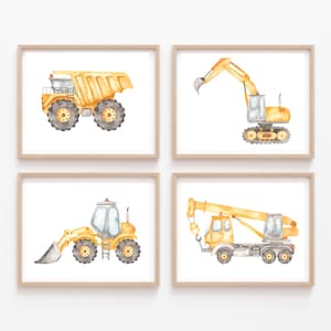 Construction Vehicle Wall Decor, Four Construction Vehicles for Kids Room or Nursery Decor, Watercolor Wall Art, Print and Frame Wall Art