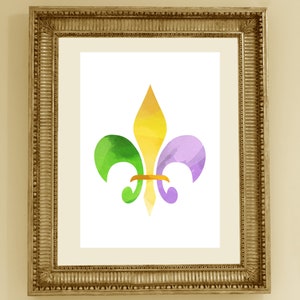 Mardi Gras Wall Art, Mardi Gras Digital Download, Mardi Gras Decor, Fleur de Lis Print, Watercolor Decor, Print and Frame Wall Art