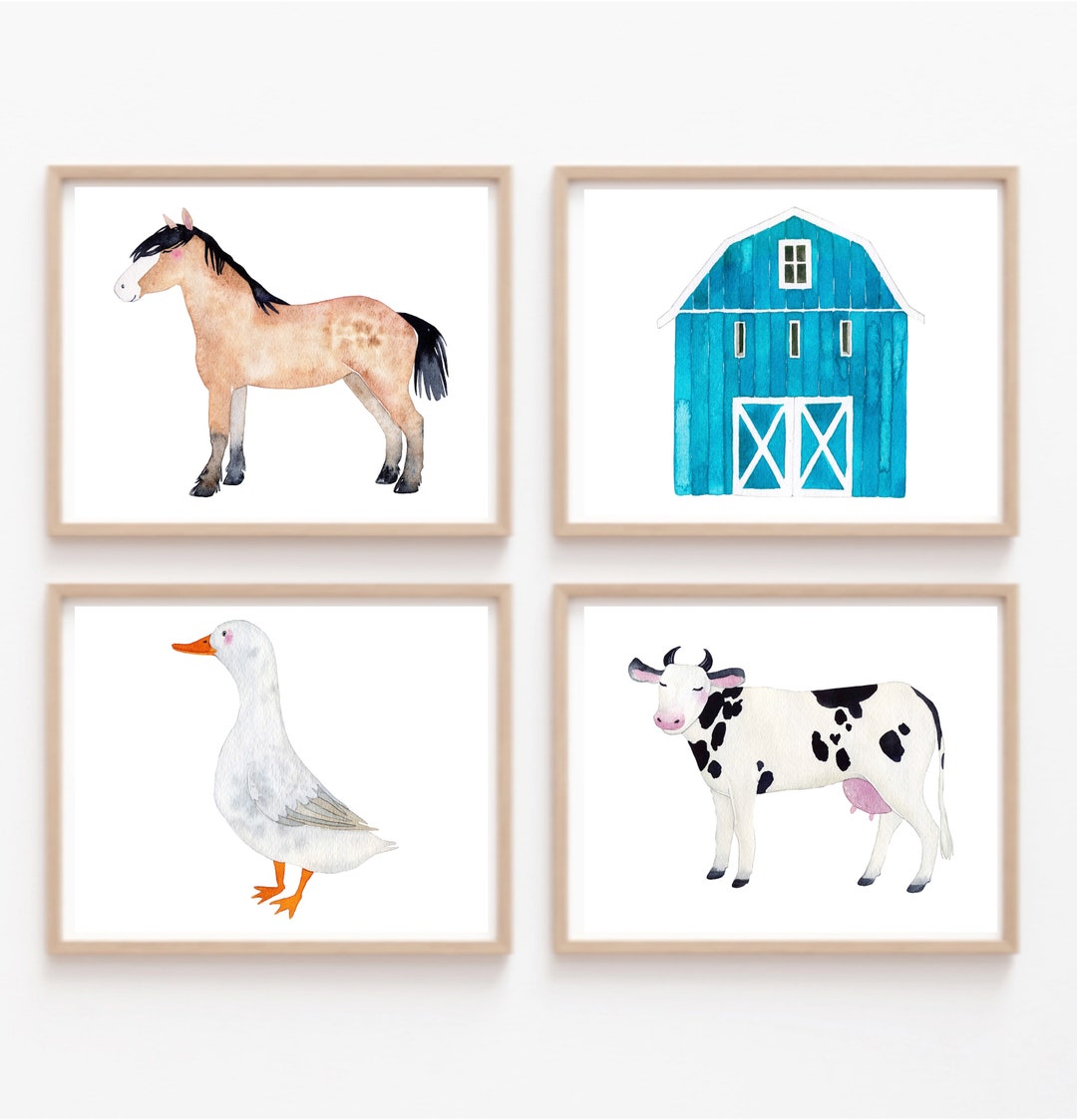 Farm Animals Wall Decor for Kids Room or Nursery, Watercolor Wall Art ...