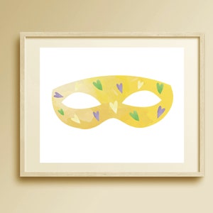 Mardi Gras Wall Art, Mardi Gras Digital Download, Mardi Gras Decor, Gold Mardi Gras Mask Print, Watercolor Decor, Print and Frame Wall Art