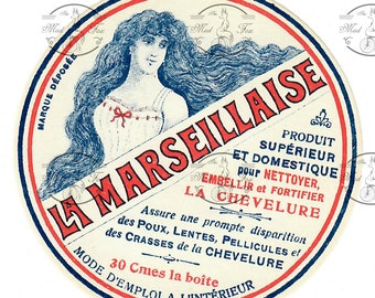 Vintage La Marseillaise Beauty Label Clip Art. Digital PNG