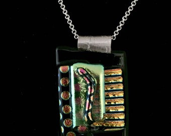 Dichroic glass and silver pendant