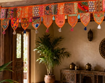 Bunter Toran 2m oder 1m  langer indische Eingangsdeko - Hippie Wandschmuck, Wohnwagendeko - boho Türbehang, indischer Dekovorhang ethno chic