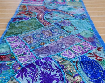 Sari Patchwork Table Runner / Wall Hanging – Handmade Boho Hippie Decor