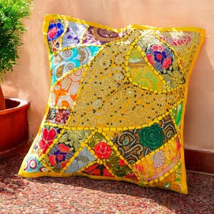 Boho throw pillow Indian patchwork cushion cover | funky pillows bohemian decorative pillow cover |  hippie gift for her  accent pillow