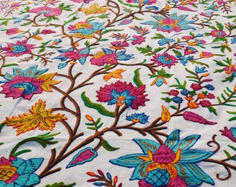 Boho luxury bedding hand embroidered bed throw - floral Crewel embroidery - handmade boho bedspread - bed cover