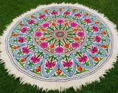 Round wool rug quot Himalayan Mandala quot felted wool rug Kashmiri quot Namda quot traditional felt rug Persian floral design colorful bohemian style