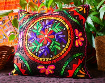 Colorful hippie pilow cover - boho throw pillow | Indian decorative pillow case for bohemian hippie decor | Maximalist funky home decor