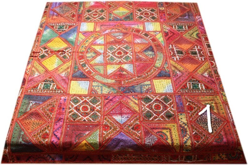 embroidered colorful Indian bedspread with 2 cushion covers Boho bedding set Desert flower multicolor patchwork quilt bohemian decor
