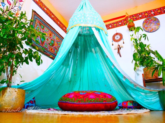 Buy Saree Canopy Boho Hanging Tent shanti Bed Canopy Bohemian Wedding Backdrop Meditation Space Floor Seating Area Hippie Glamping Online in India Etsy